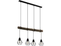 EGLO Závěsné svítidlo Horningtops 1, 4bodové, černá/přírodní, 71 x 14 x 110 cm