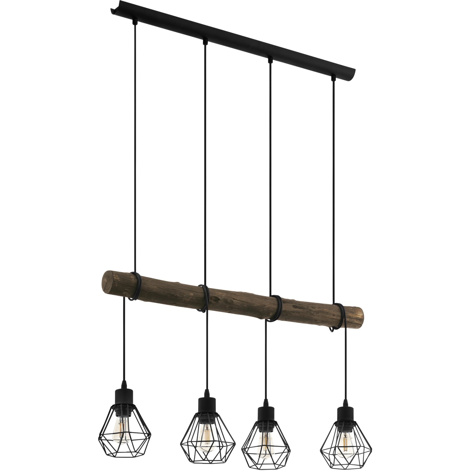 Eglo Závěsné svítidlo Horningtops 1, 4bodové, černá/přírodní, 71 x 14 x 110 cm