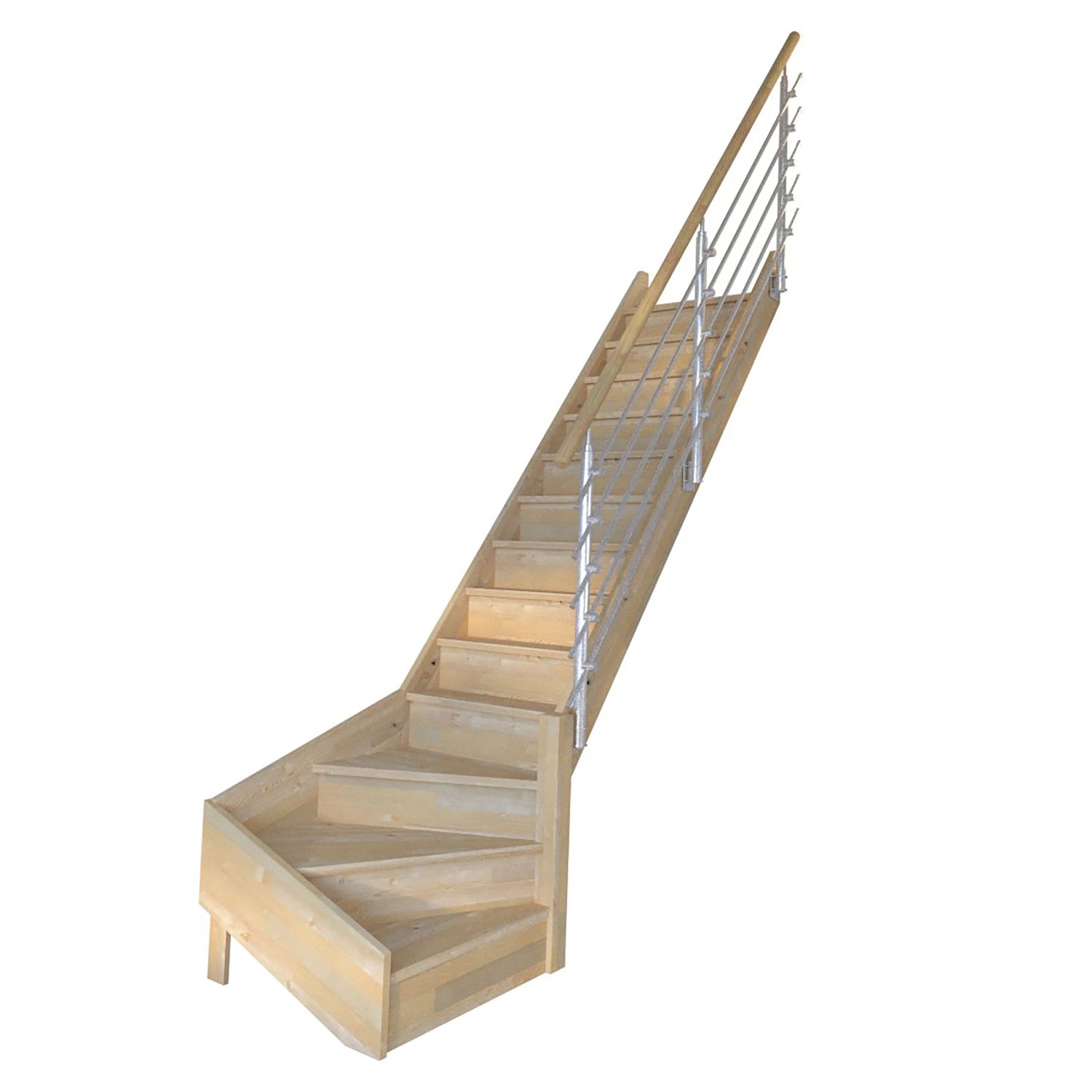 StarWood Schody Korfu smrkové pravé uzavřené design. nerezové zábradlí