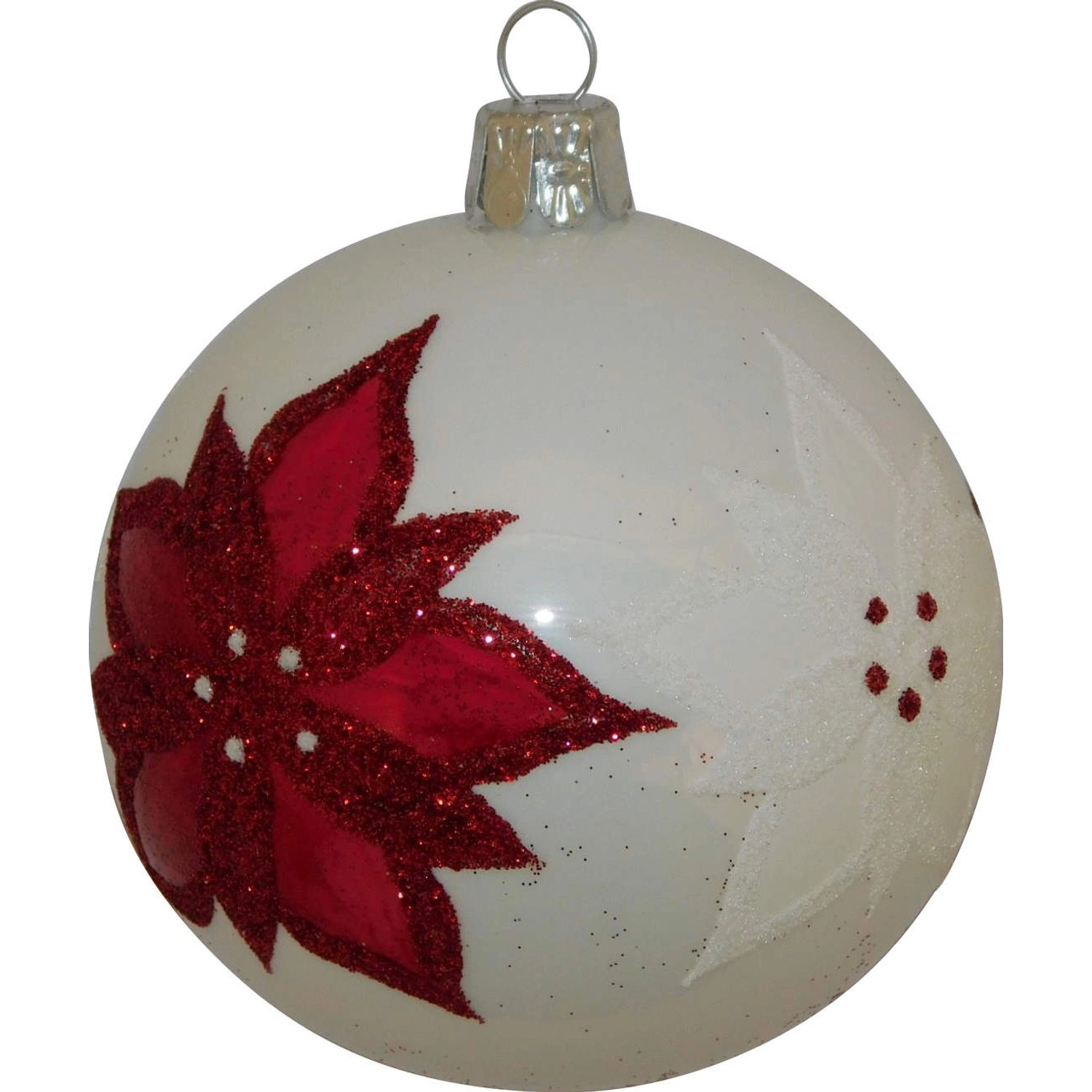 Ornex Vánoční ozdoba skleněná koule s vánoční hvězdou bílá, 8 cm