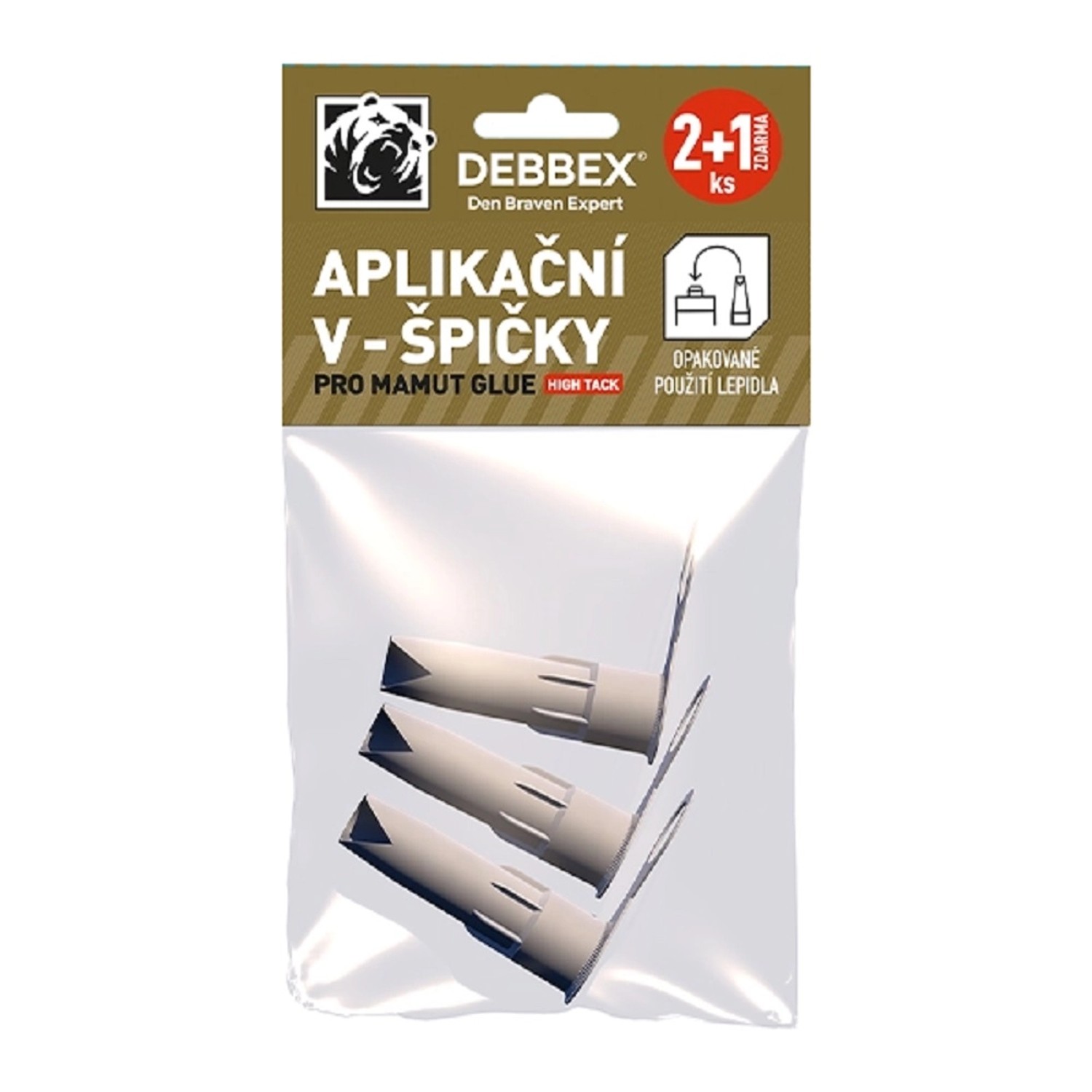 DEBBEX Náhradní aplikační V-špičky pro lepidla MAMUT GLUE, 3 ks