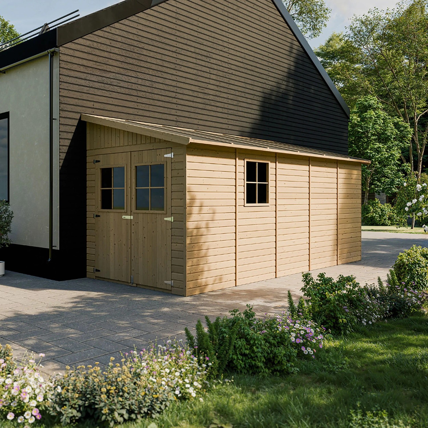 Timbela Dřevěný zahradní domek - přístavba M341 bez podlahy, 201 x 493 cm