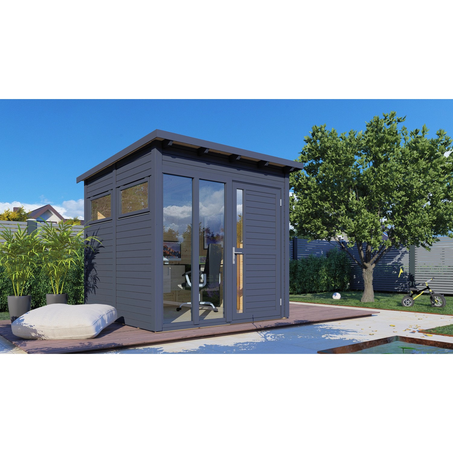 Bertilo Dřevěný domek na nářadí Pentus 2 Office, antracitová, 234 x 226 cm