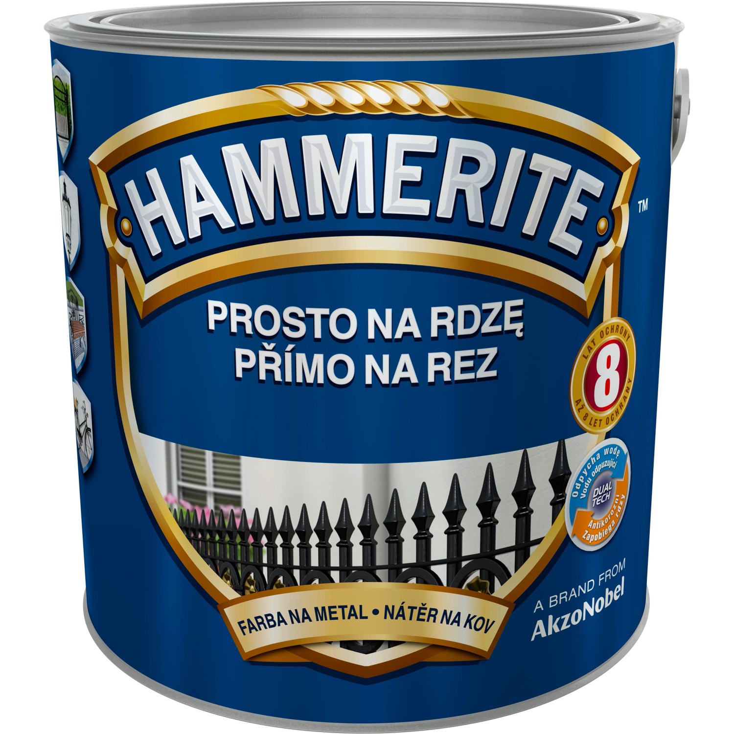 Hammerite Přímo na rez barva na železné kovy hladká tmavě hnědá 2,5 l