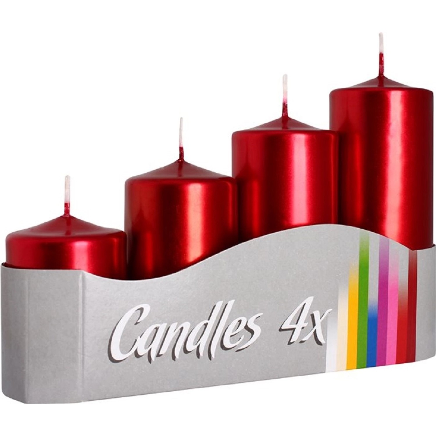 Adventní svíčky stupňovité metalické červené 5 x 7/9/11/13 cm, 4ks