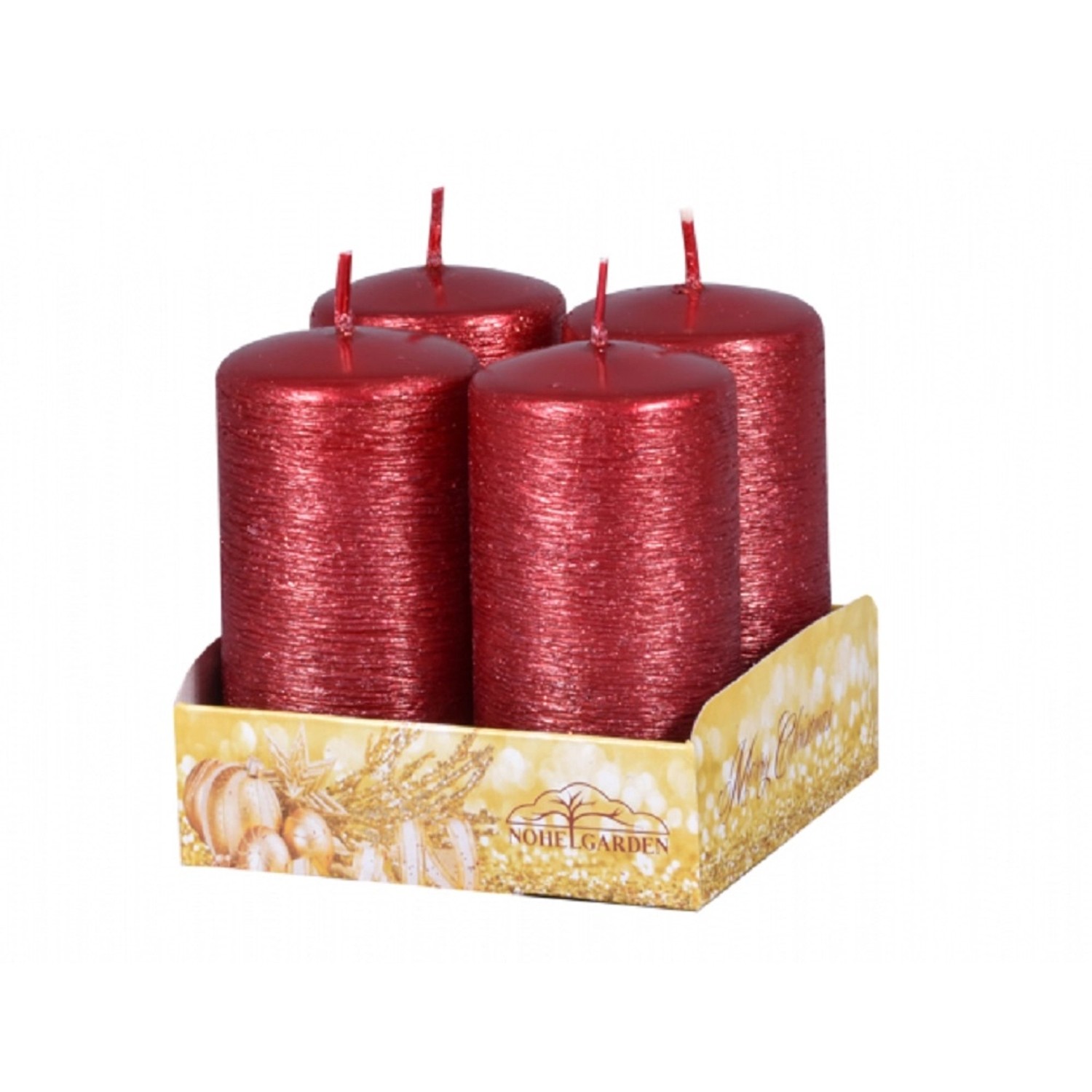 Adventní svíčka Taurus, škrábaná metalická červená, pr. 4 x 8 cm, 4 ks