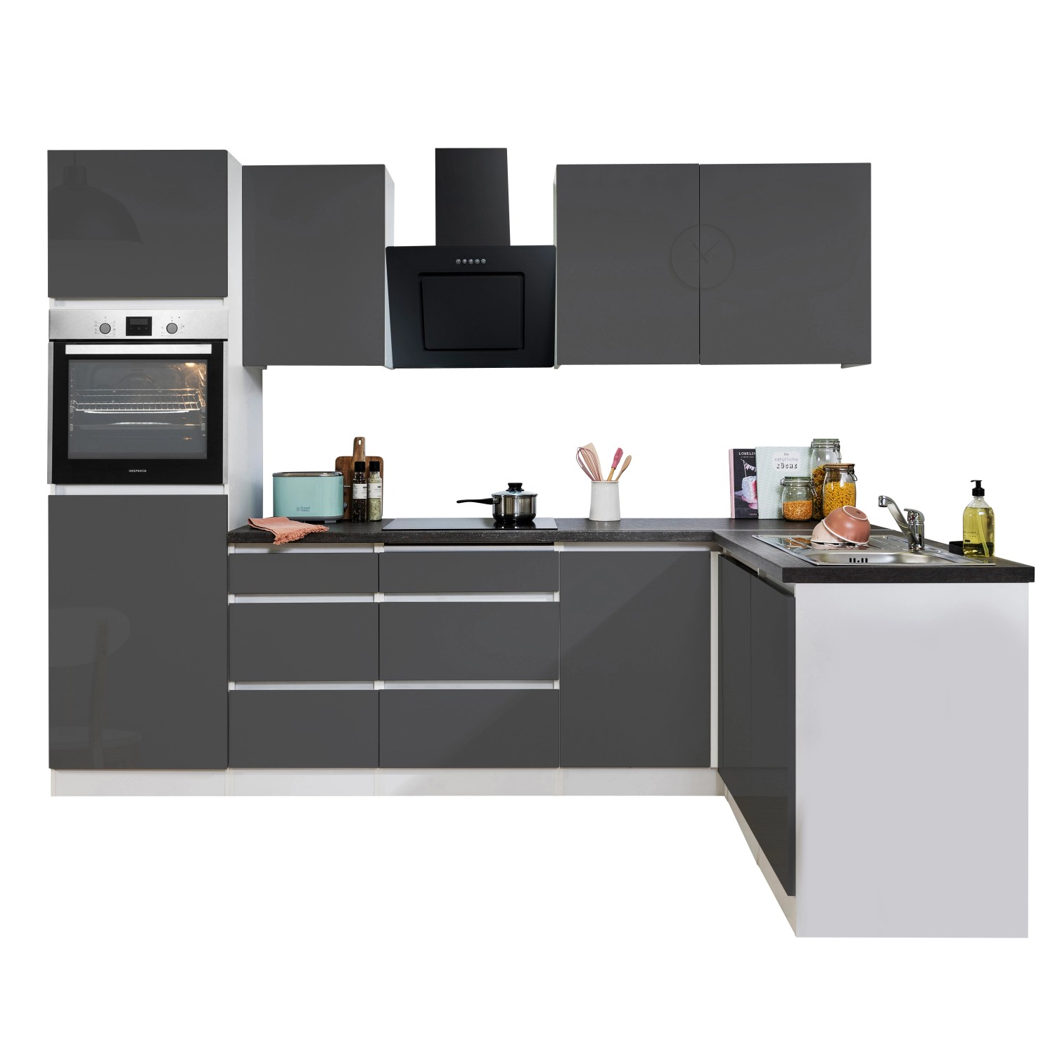 Respekta Kuchyně Lorena L šedá/žula 280 cm-bez el. přístrojů