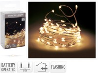 LED světelný řetěz na baterie zářivé 40 LED teplá bílá, stříbrný drát, 200 cm