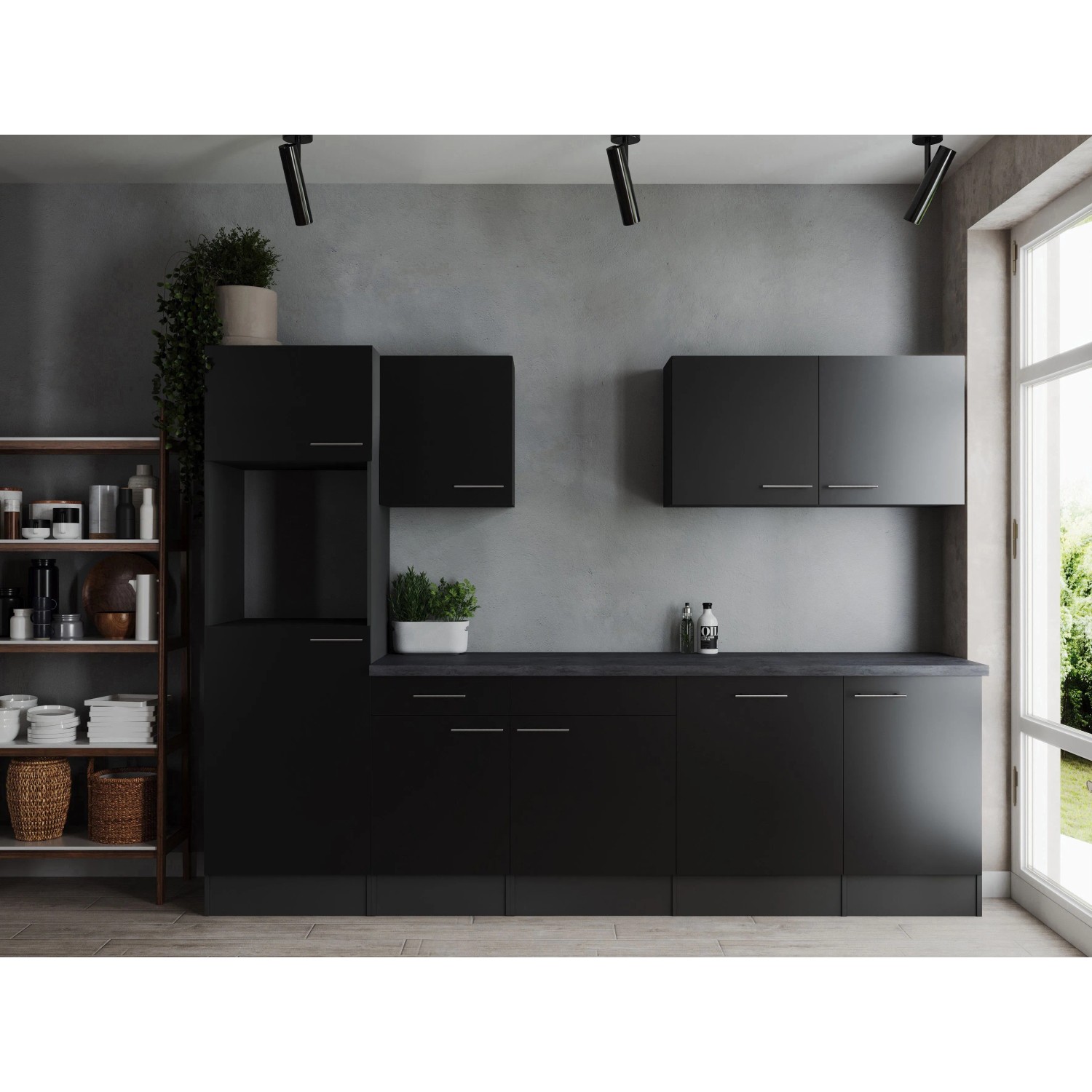 Respekta Kuchyně Oliver černá/žula 280 cm - bez el. přístrojů