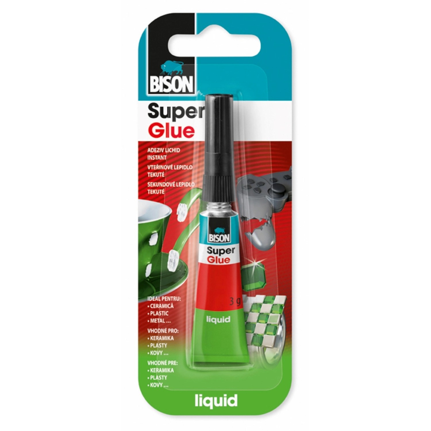 BISON Sekundové lepidlo SUPER GLUE LIQUID Jumbo Card, 3 g