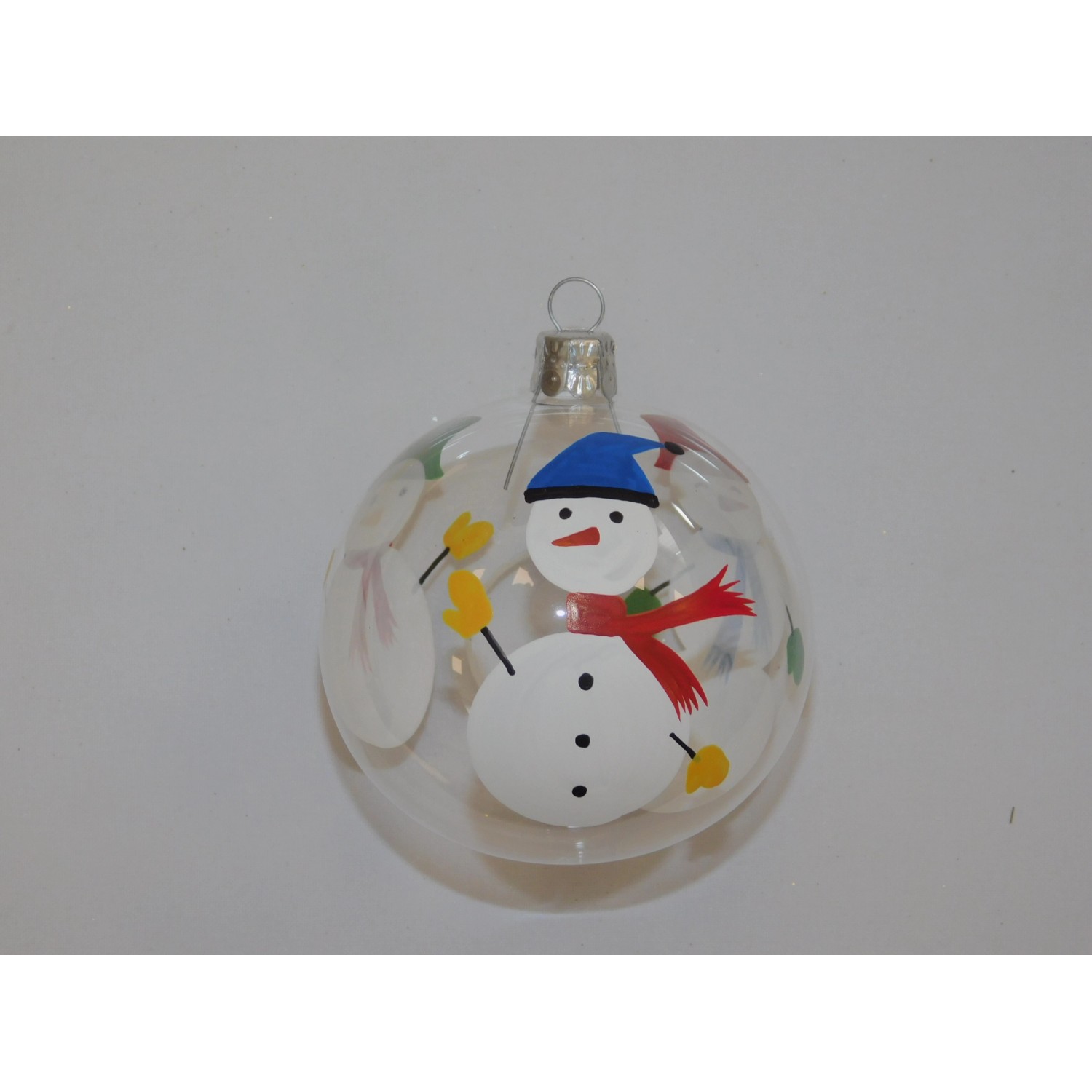 ONREX Vánoční ozdoba skleněná koule čirá sněhulák pr. 8 cm