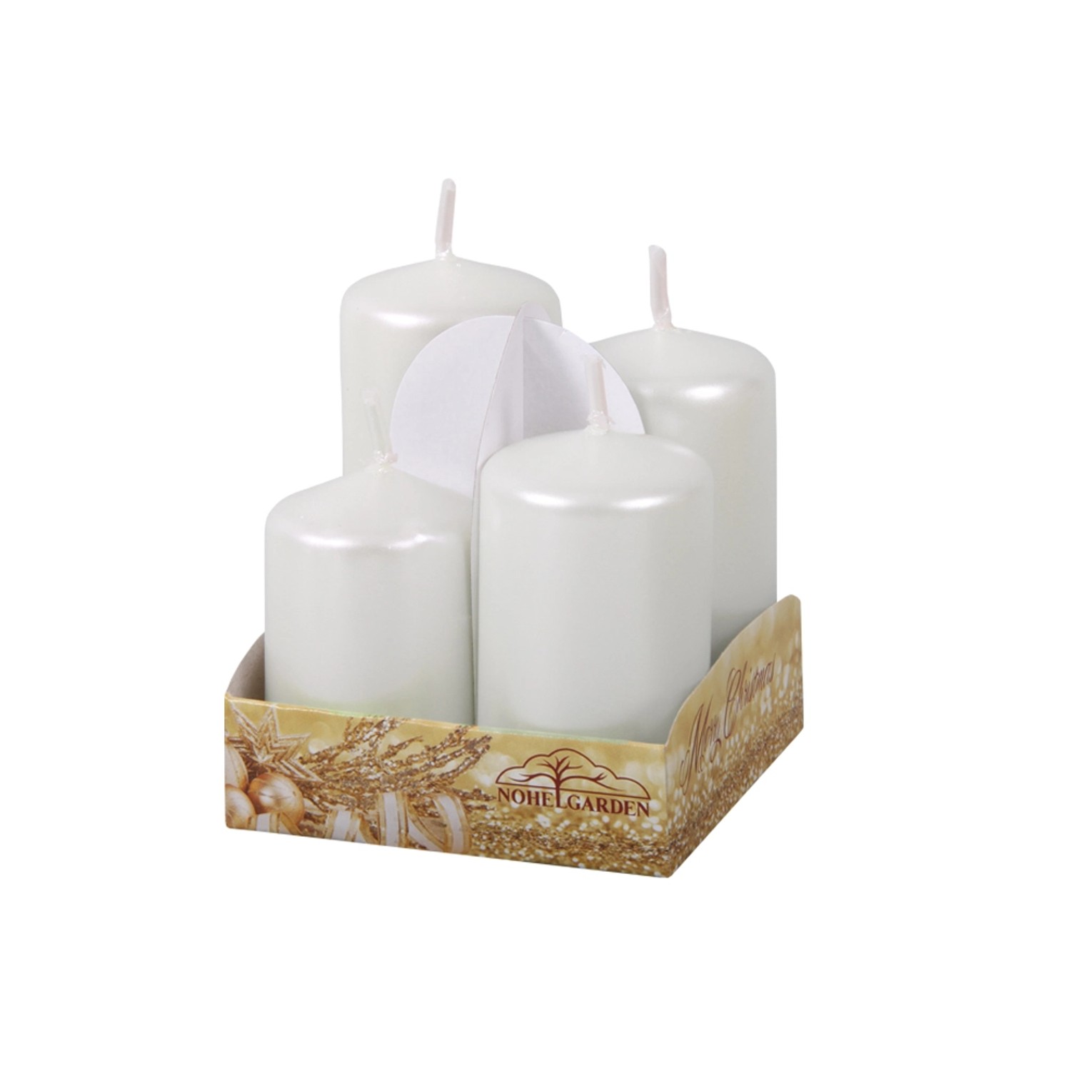 Nohel Garden Svíčky adventní stupňovité, metalické bílé, 4 ks, 6-9 cm