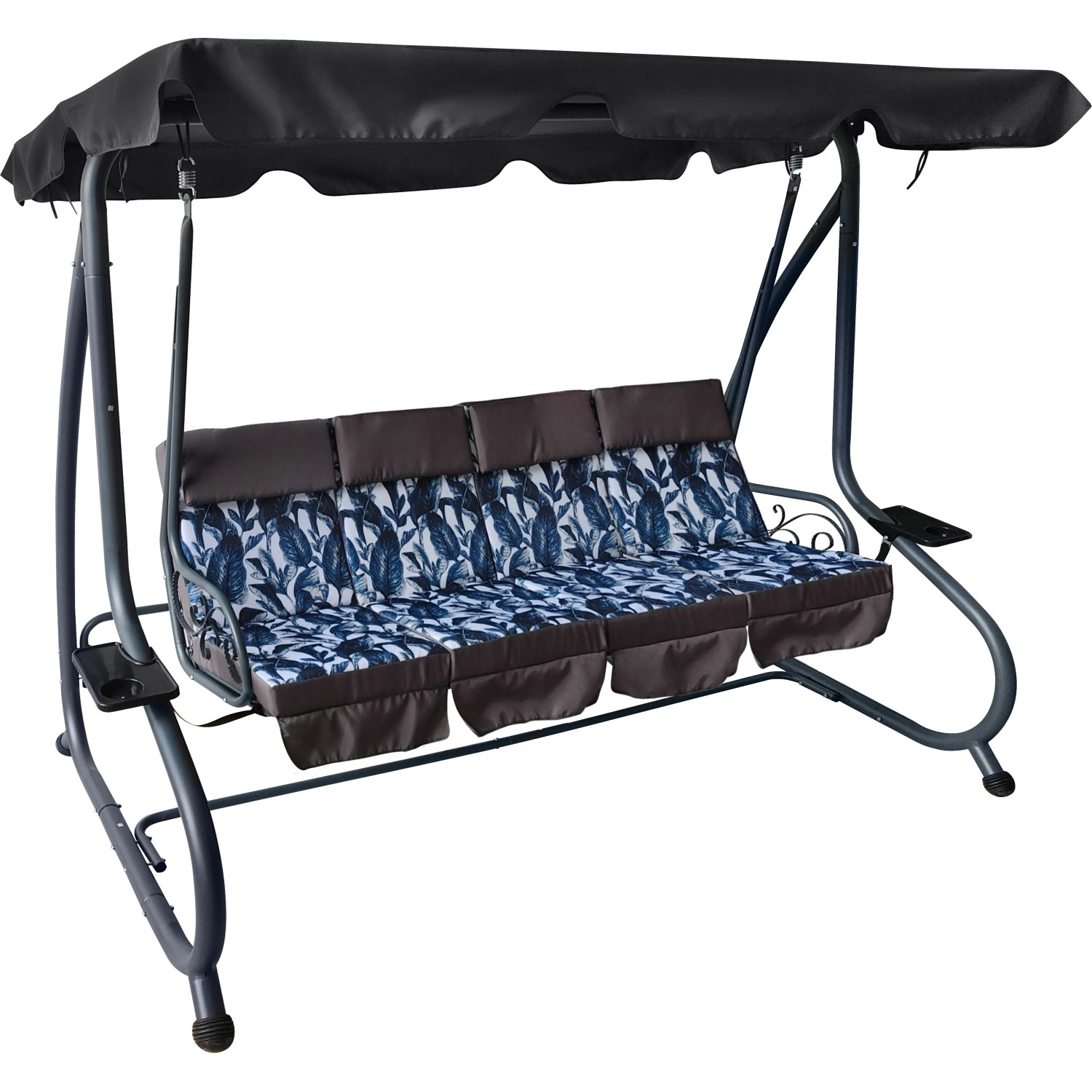 Hollywoodská houpačka Talca 4místná, motiv květin antracit/modrá, 124x233x170 cm