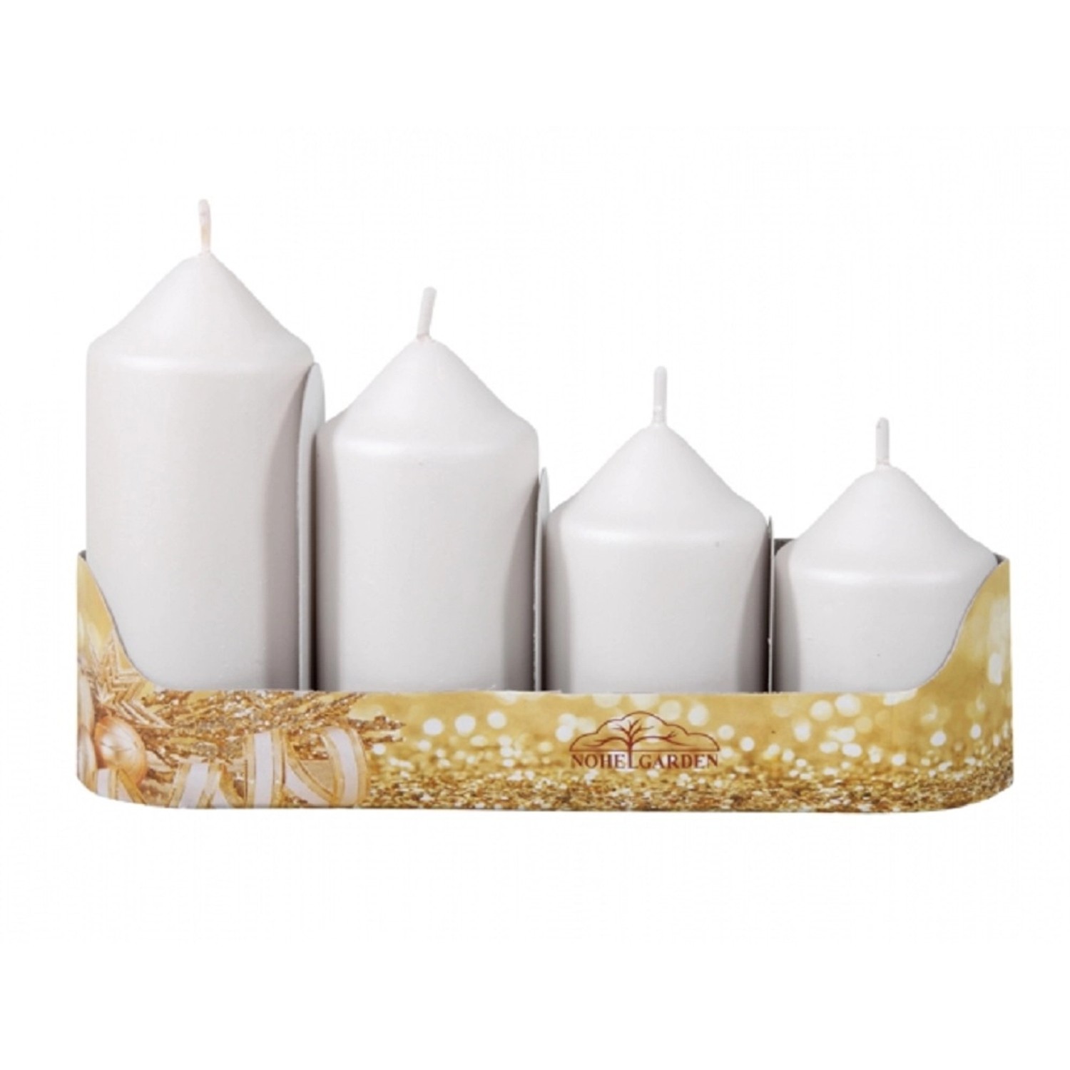 Nohel Garden Svíčky adventní STUPŇOVITÉ matné bílá, pr. 5 x 7/8/10/12 cm, 4 ks