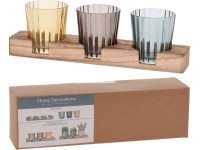 Koopman Svícen na 3 čajové svíčky - světlý, sklo/dřevo, 23 cm Koopman Svícen na 3 čajové svíčky - světlý, sklo/dřevo, 23 cm