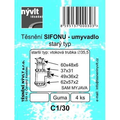 Sada těsnění umyvadlového sifonu starý typ, 4 ks