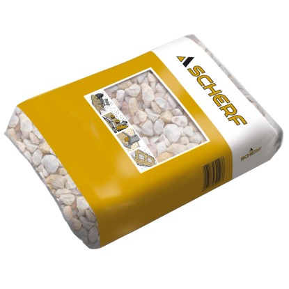 Balení mramorové drti obláčkově bílé, 16-32 mm, 25 kg, pro okrasný štěrk v zahradě.