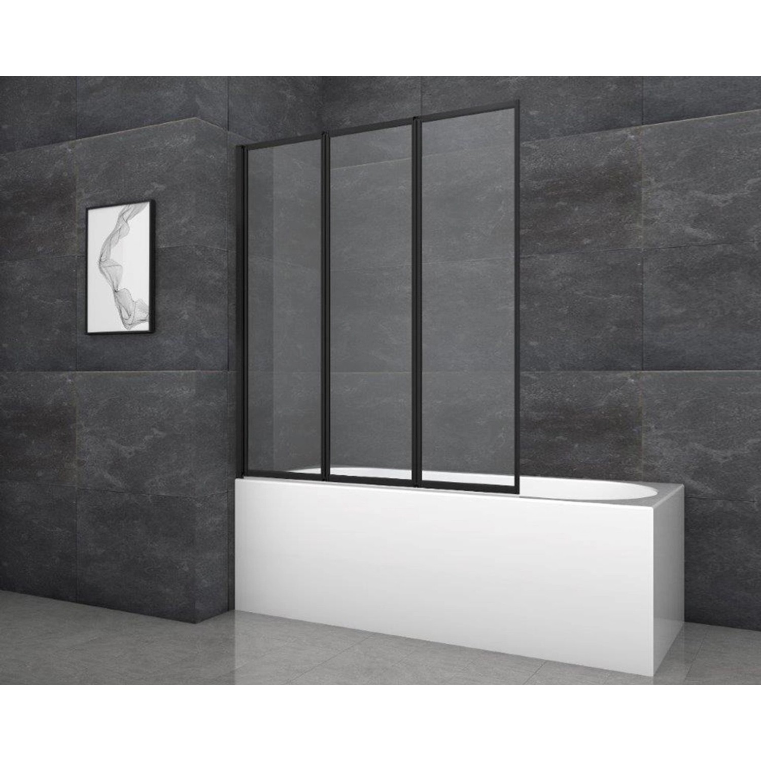 Aurlane Skládací zástěna na vanu Black Star 125 cm x 143 cm černá matná 3křídlá