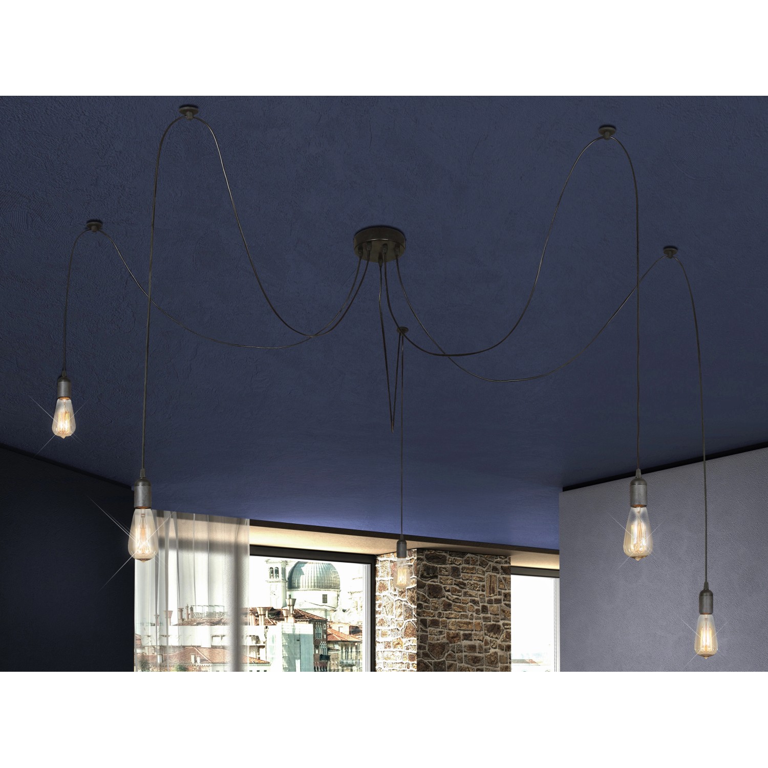 Globo Závěsné svítidlo MARACANA, 5x E27, černé, pr. 15 x 200 cm