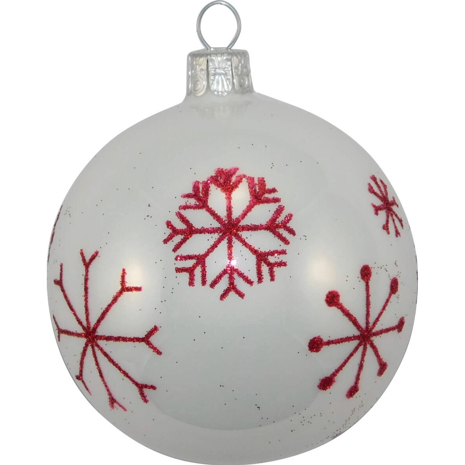 Ornex Vánoční ozdoba skleněná koule s vločkami, bílá, 7 cm