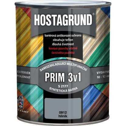 HOSTAGRUND Základní i vrchní barva na kov 3v1 PRIM S2177 0912 hliník 600 ml