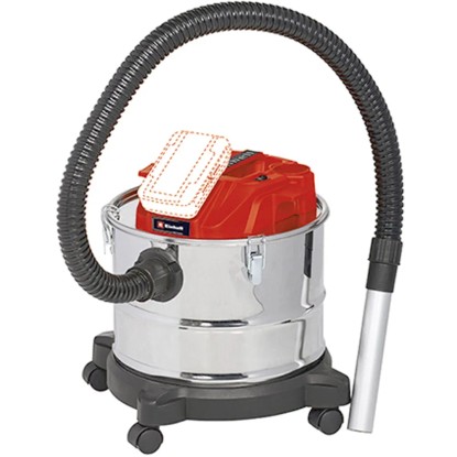 Einhell Power X-Change TE-AV 18/15 Li C-Solo akumulátorový vysavač popela s kovovou sací trubkou a kolečky.