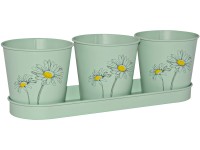 Sada zinkového květináče na bylinky, květinový potisk, mátově zelená, 4dílná