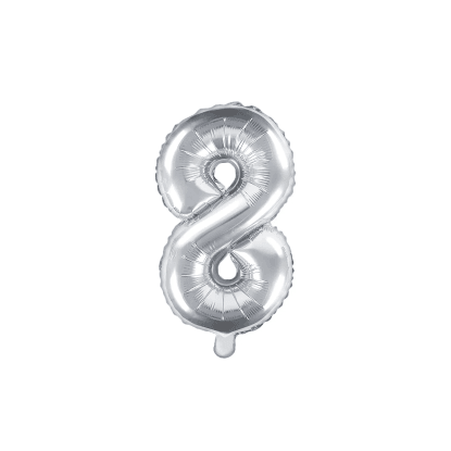 PartyDeco Balón fóliový číslo "8", 35 cm, stříbrný