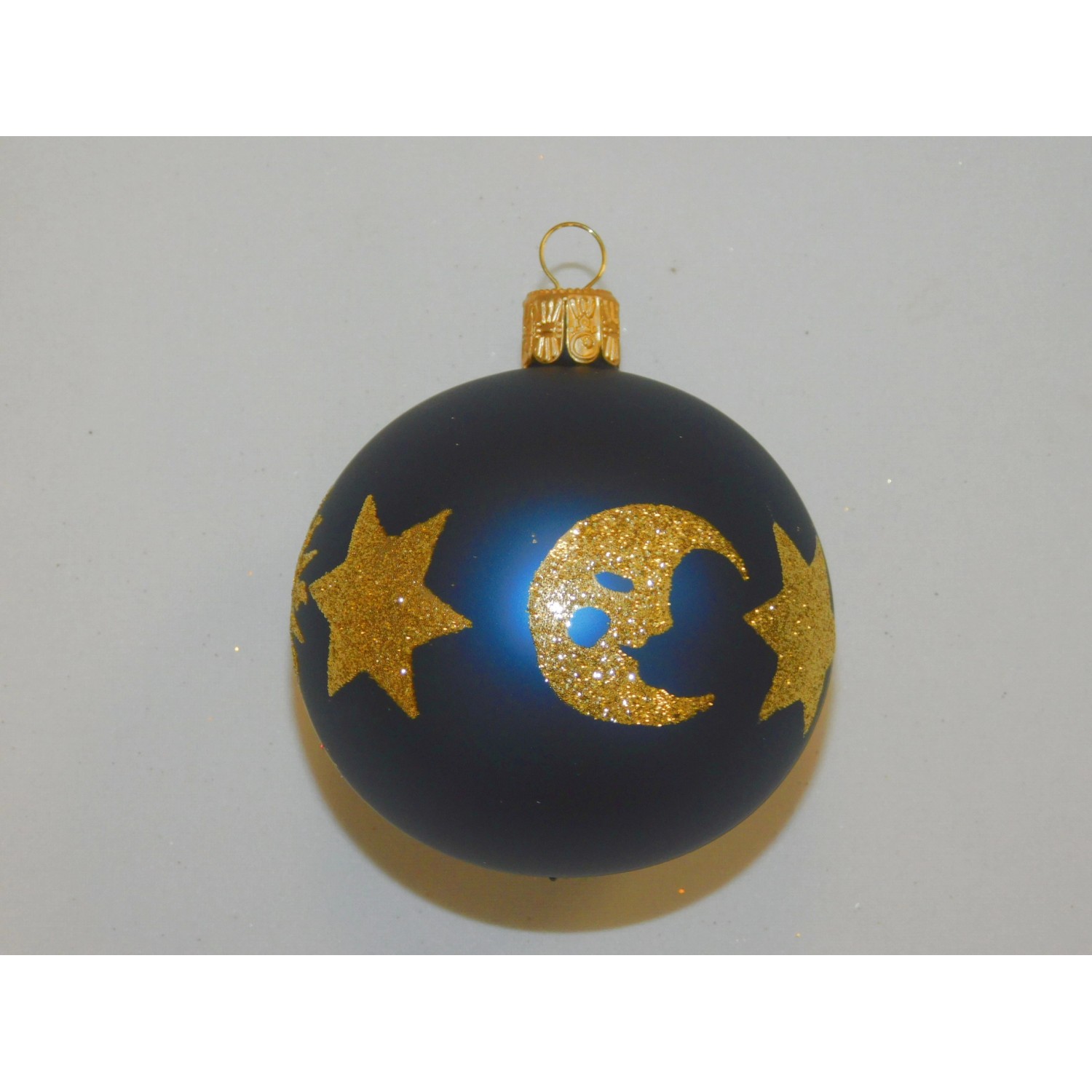 ONREX Vánoční ozdoba skleněná koule modrá dekor pr. 7 cm