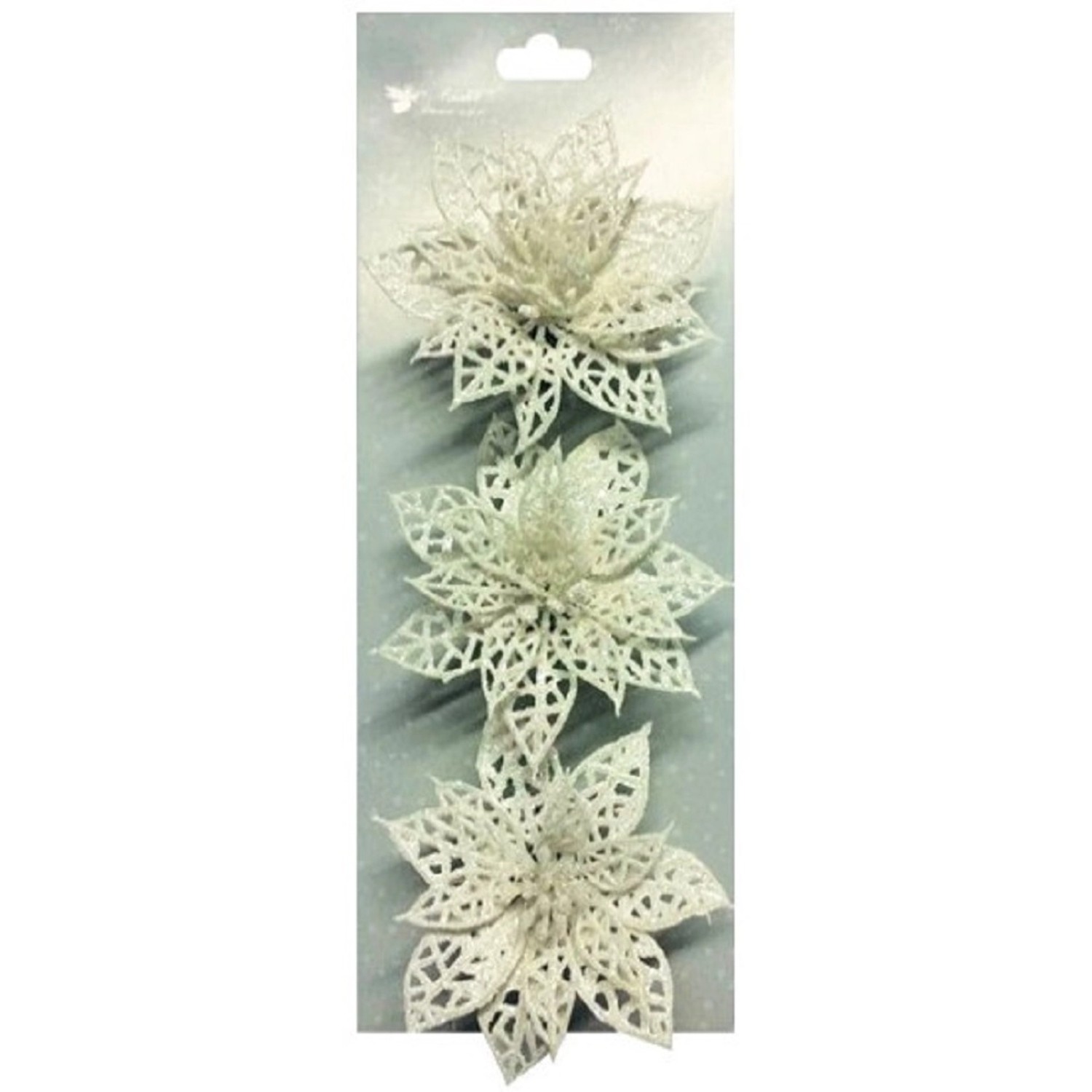 Růže vánoční bílá 3 ks, 8 cm Anděl Přerov s.r.o.