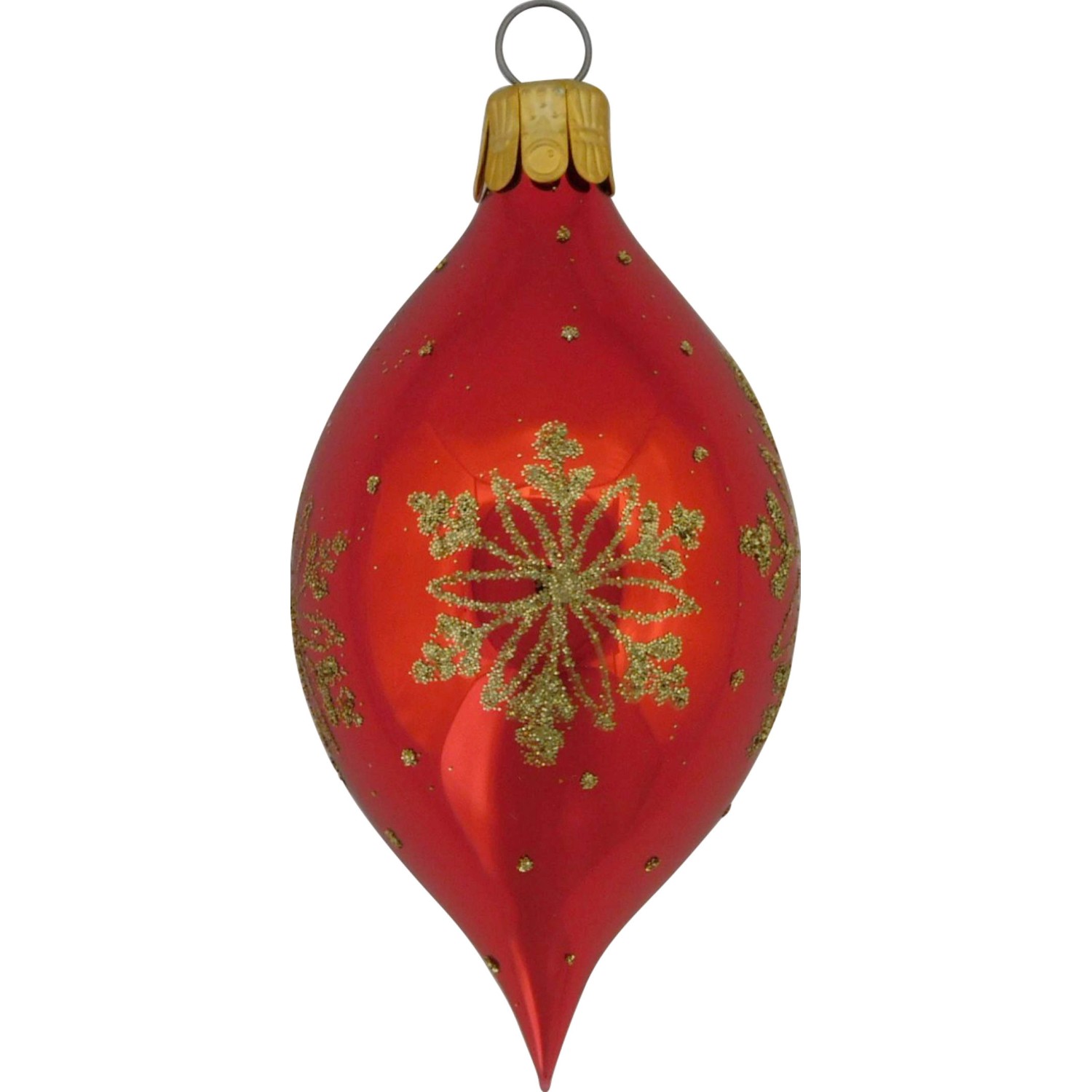 ORNEX Vánoční ozdoba skleněná oliva s vločkami červená, 8 x 4 cm