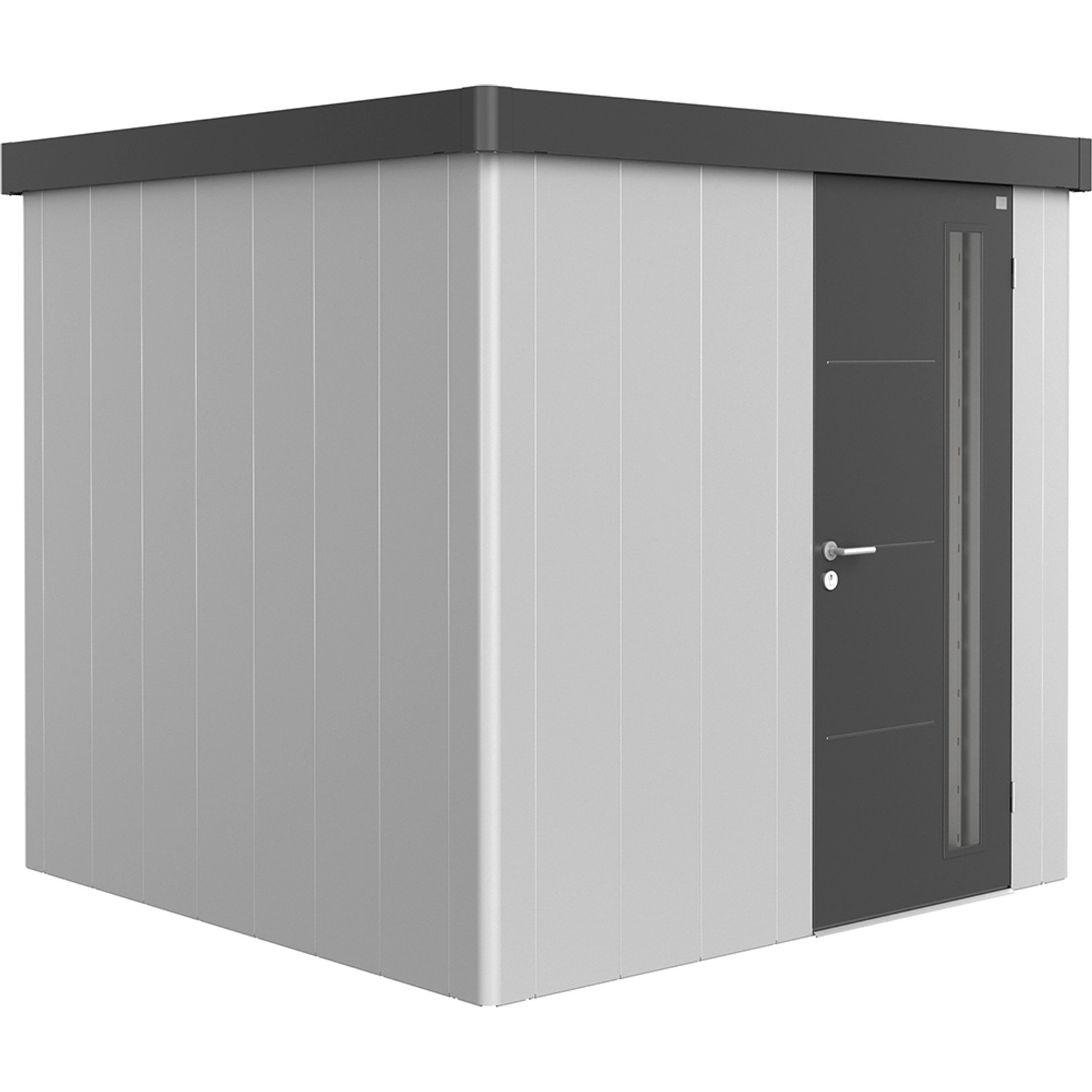 Biohort Plechový zahradní domek Neo2B 1.3 standardní dveře stříbrná 236 x 236 cm