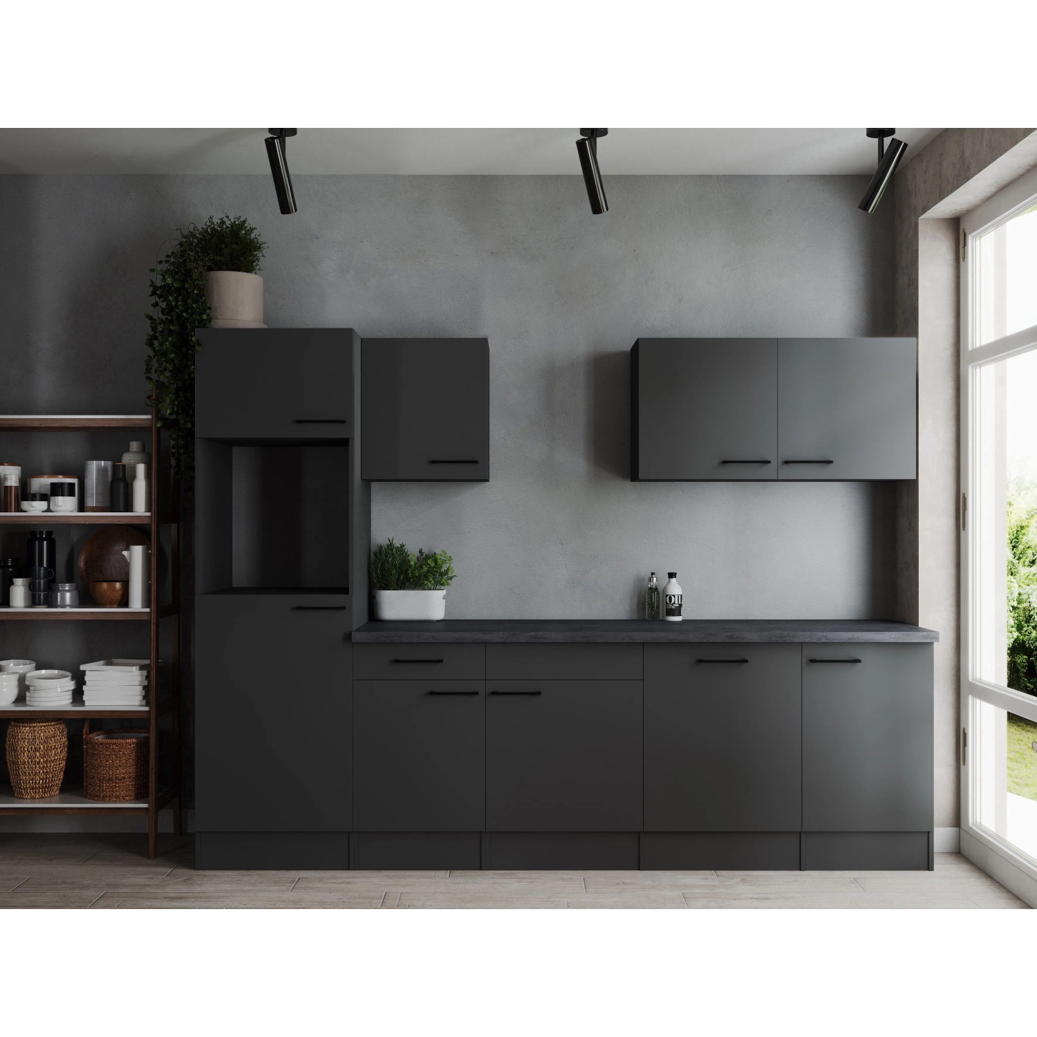 Respekta Kuchyně Oliver šedá matná/žula 280 cm - bez el. přístrojů