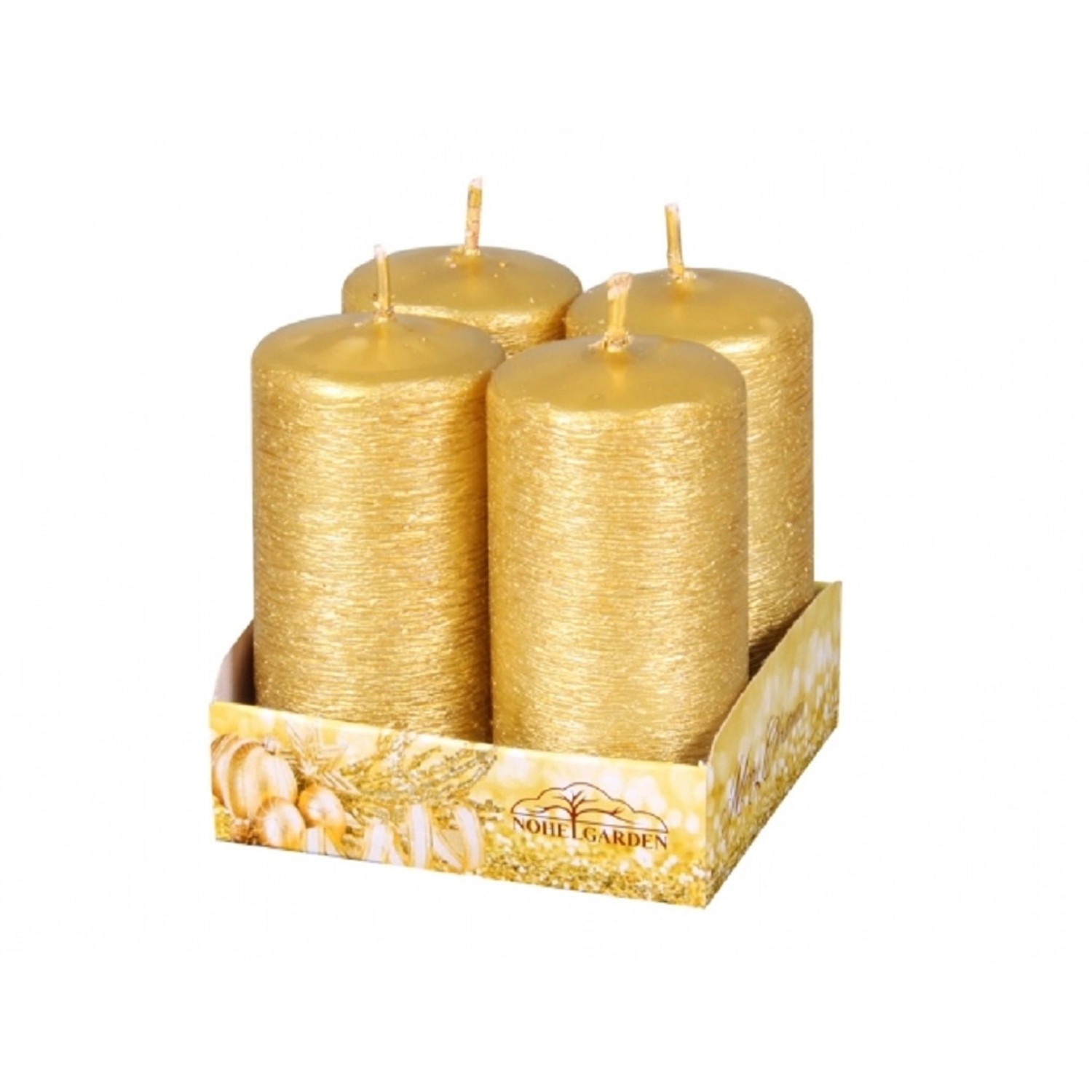 Adventní svíčka Taurus, škrábaná metalická lesklá zlatá, pr. 4 x 8 cm, 4 ks