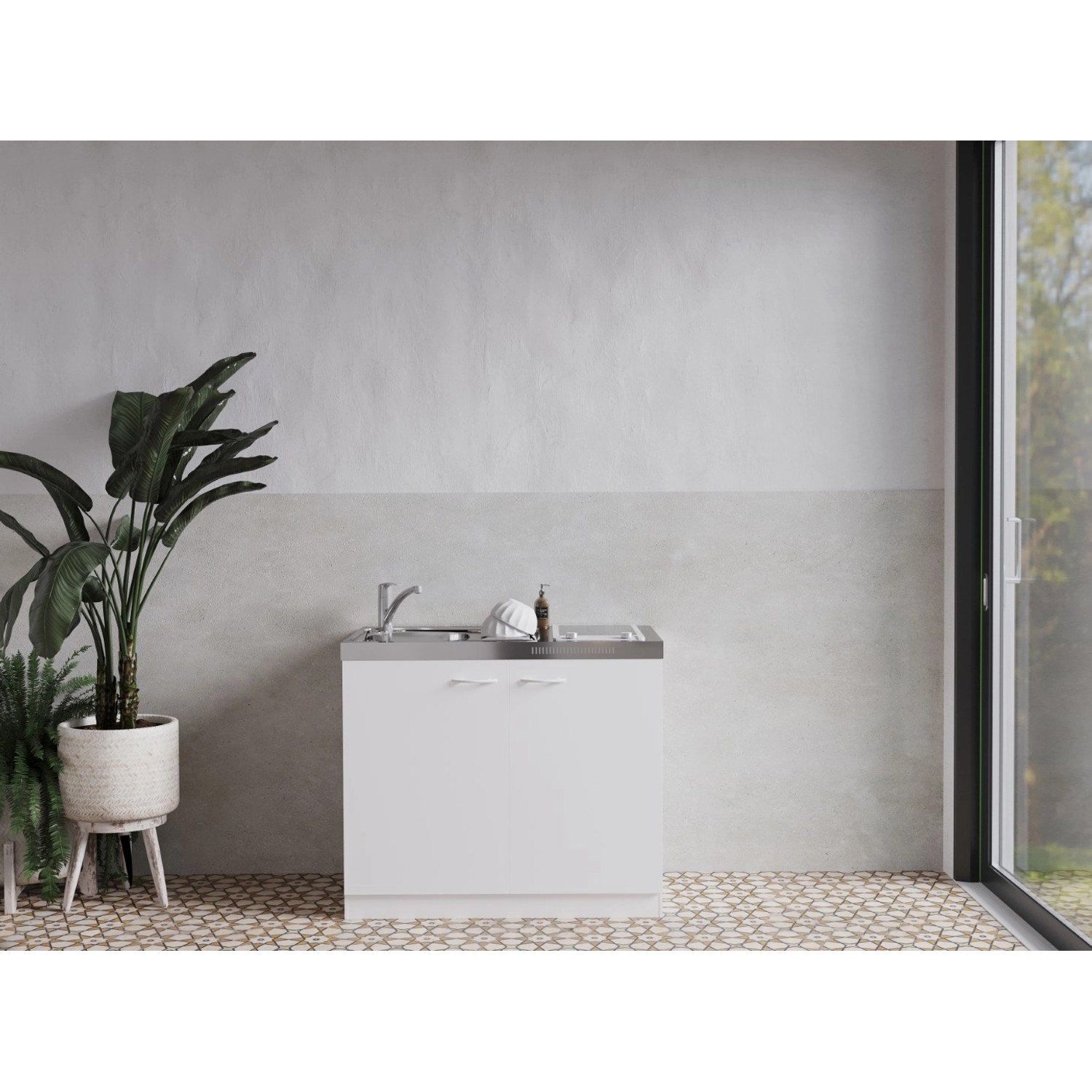 Respekta Kuchyně Levin bílá/bílá 100 cm-skl.var.deska/bez lednice/sp.sk