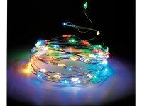 LED světelný řetěz na baterie 100 LED barevné, stříbrný drát, 500 cm