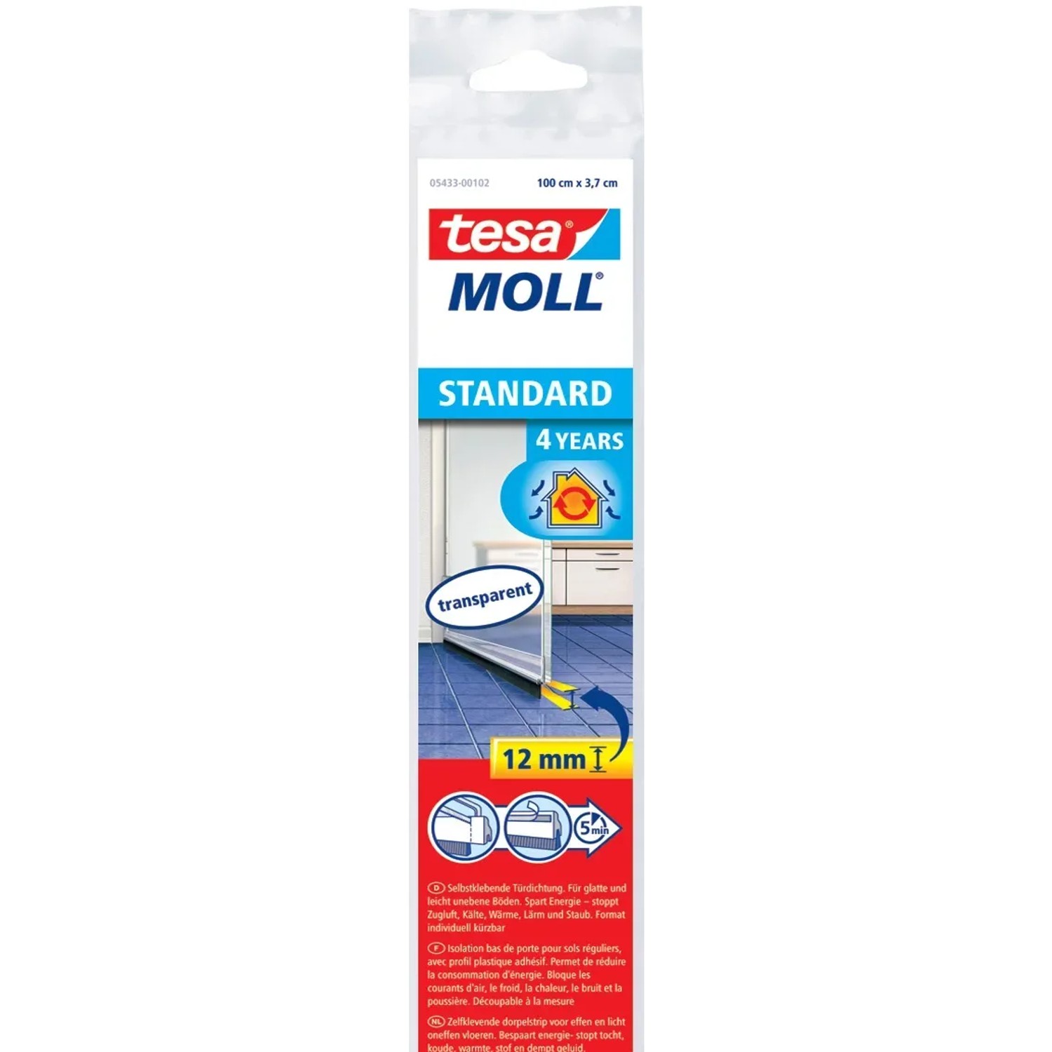 tesa Kartáčová těsnicí lišta pod dveře tesamoll STANDARD, transp., 1 m x 37 mm