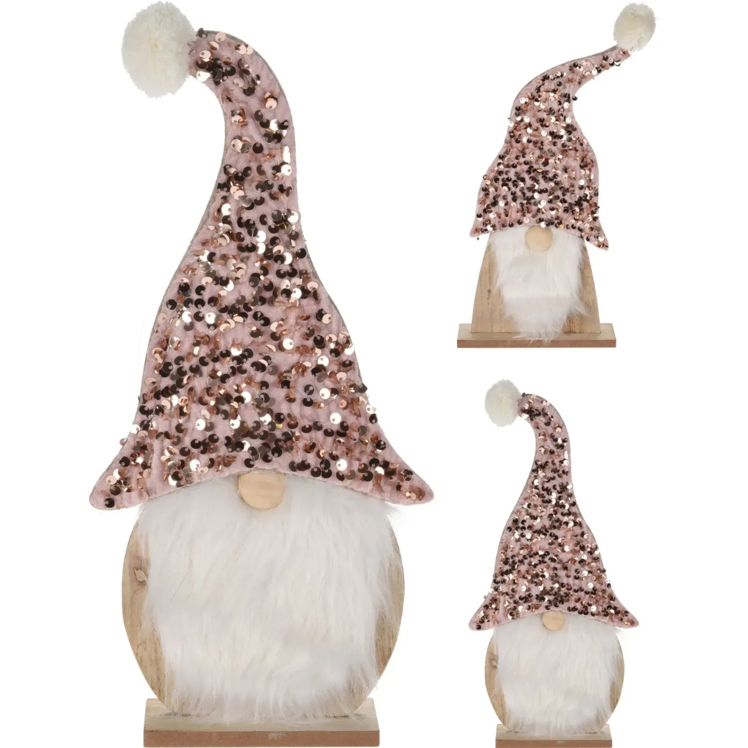 Vánoční figurka skřítek na dřevěné noze, růžová, 32 cm