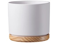 Scheurich Květináč s dřevěnou podmiskou 799, matná bílá, pr. 13 cm