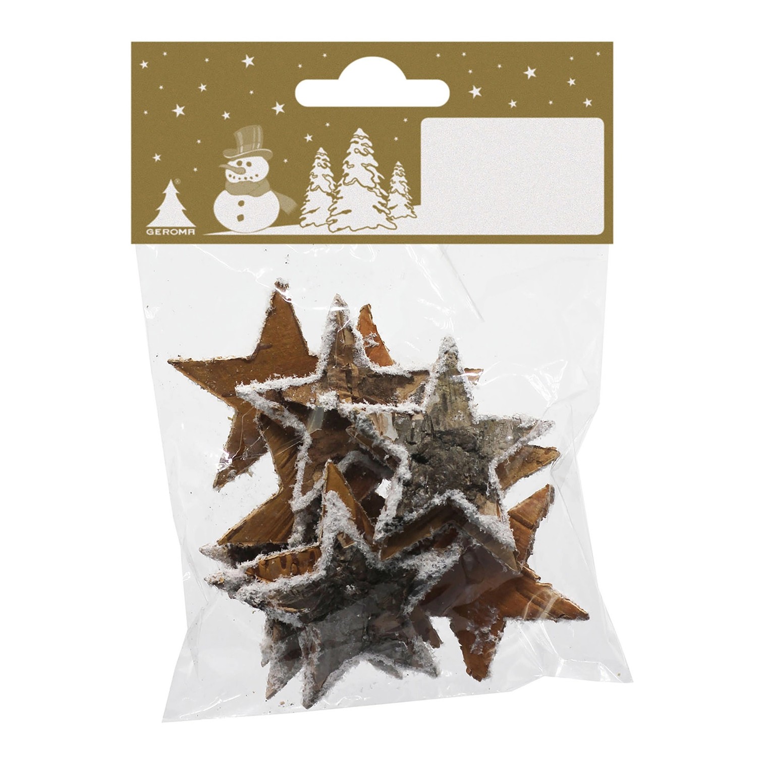 Hvězdy z kůry se zasněženým okrajem, 4,5 cm, 12 ks