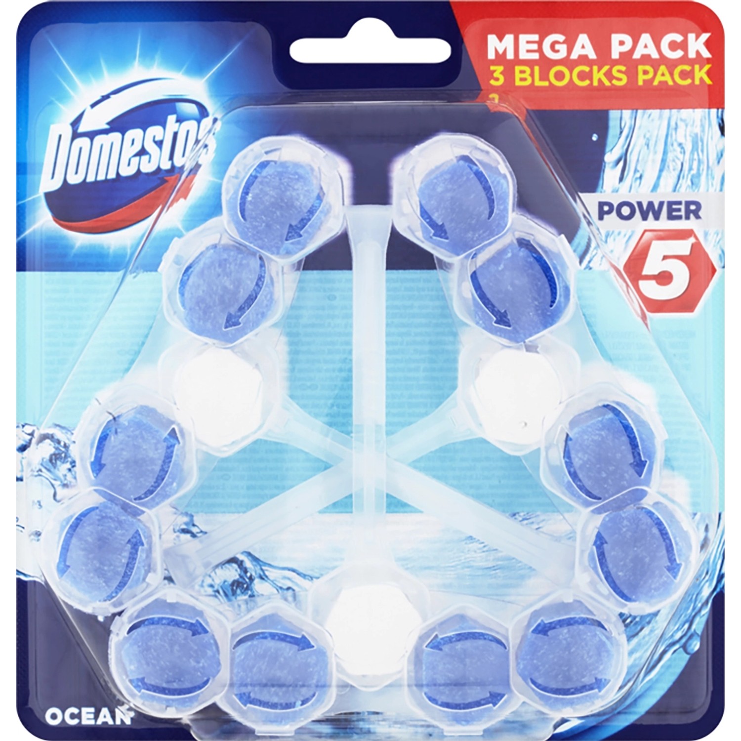 Domestos Power 5 Ocean Tuhý WC blok, 3 x 55 g