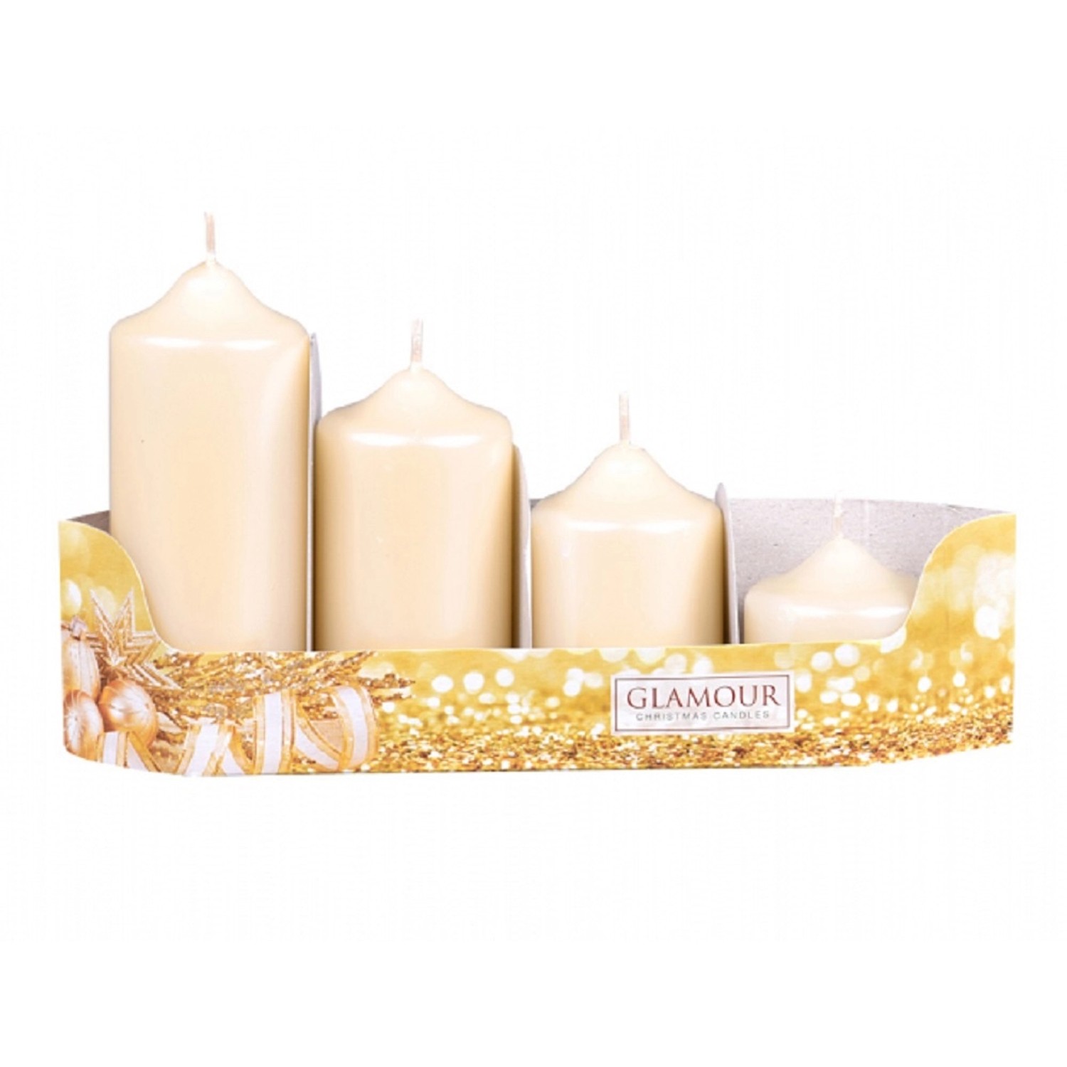 Stupňovité adventní svíčky, perleťová béžová, pr. 4,5 x 4/7/9/11 cm, 4 ks