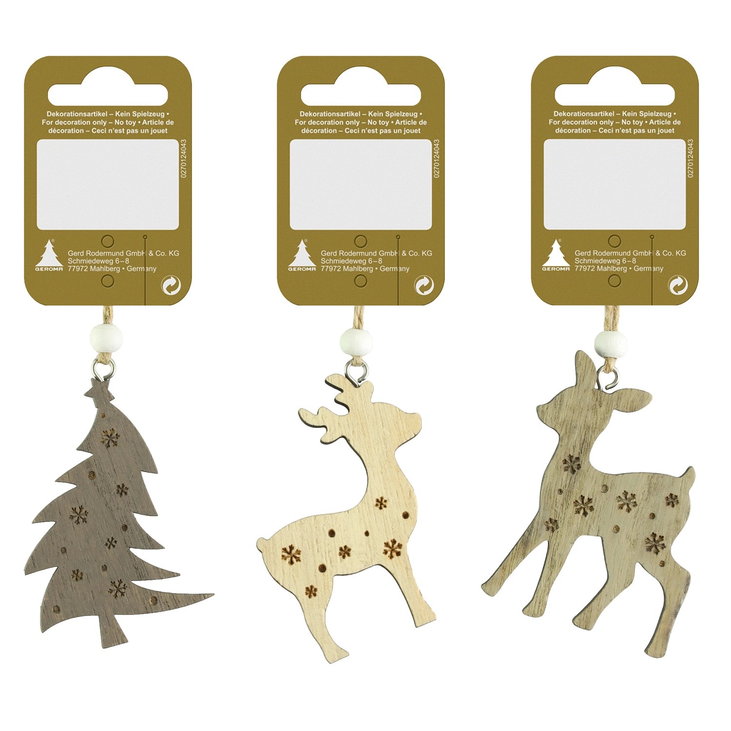 Dřevěné závěsné dekorace, přírodní, 7,5 cm, různé druhy