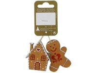 GEROMA Vánoční ozdoby perníčky dřevěné hnědo-červené 5,8 x 4,8 x 0,5 cm, 2 ks