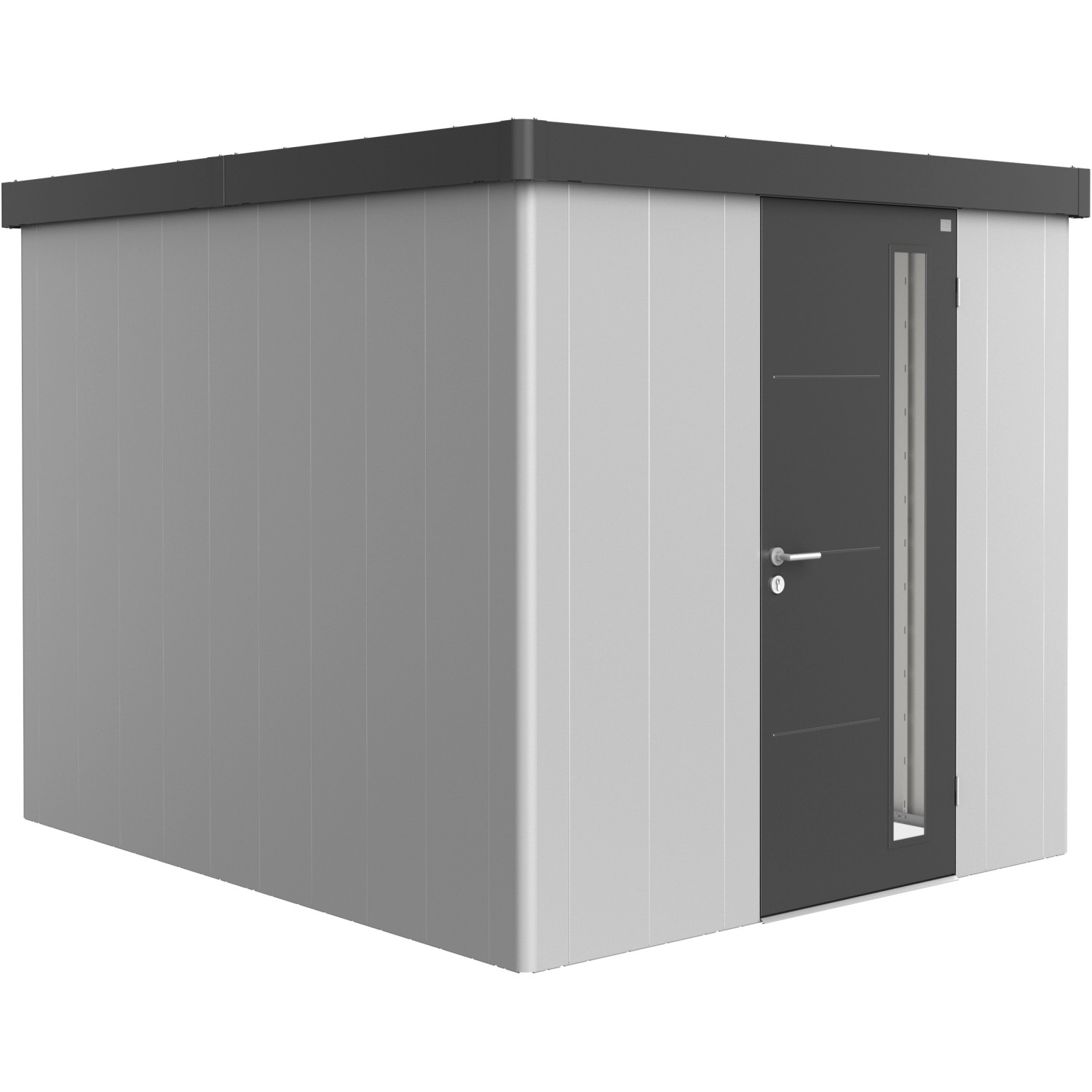 Biohort Plechový zahradní domek Neo3B 1.3 standardní dveře stříbrná 236 x 292 cm