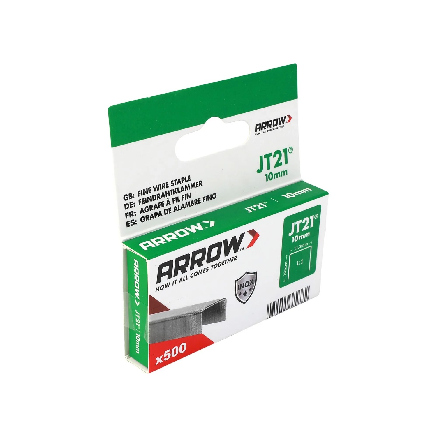 Arrow Drátěné sponky do sponkovačky JT21 V2A, délka 10 mm, 500 ks