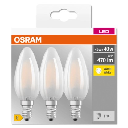 OSRAM LED žárovka Base CLB40, E14, 4 W (470 lm), teplá bílá, 3 ks
