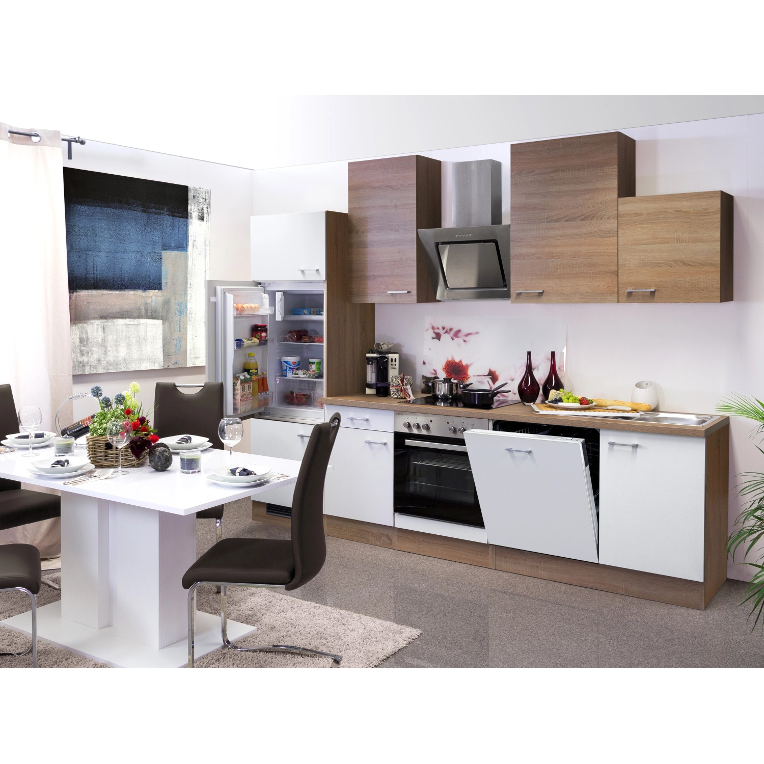 Flex-Well Kuchyně Florida 280 cm/typ 2-lednice/trouba/varná deska/digestoř/myčka