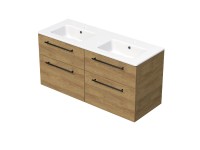 INTEDOOR Koupel.skříň+dvojumyvadlo BEE, úchyt černý, 4zás., š.121cm, dub Hickory