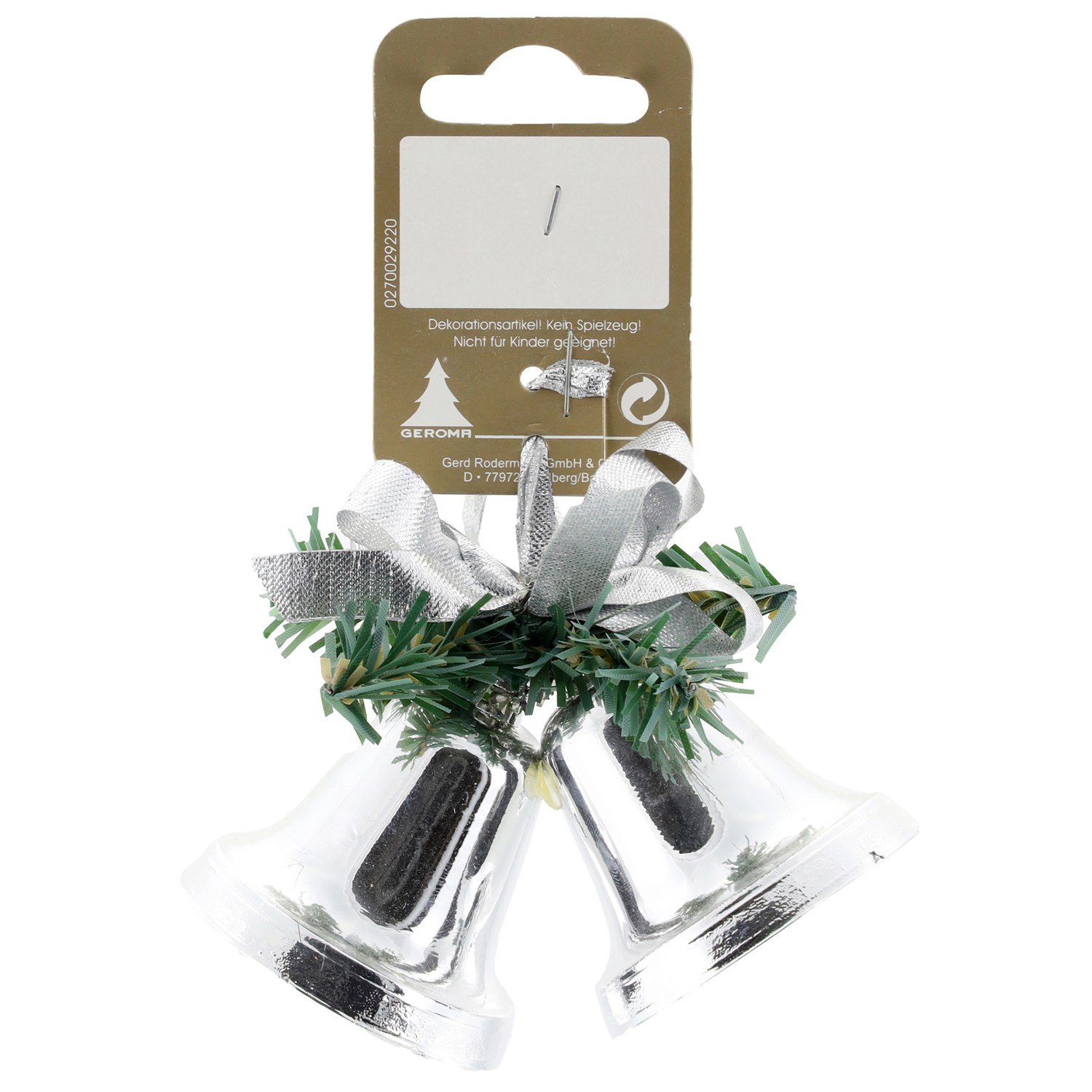 Vánoční dekorace závěsný zvonek, stříbrná, 10 x 8 cm